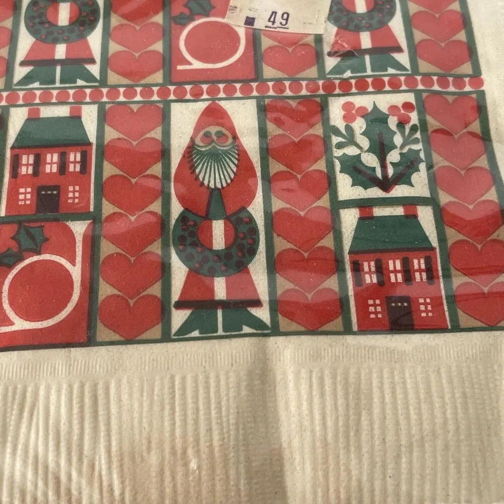 NOS Vintage Christmas Cocktail Napkins Package Of 50 Folk Art Santa Wreath New